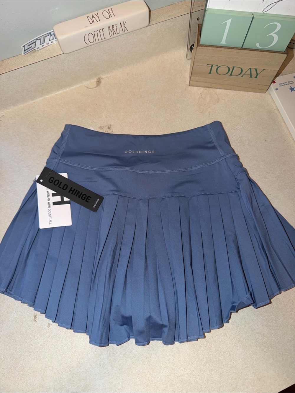 Goldhinge small skirt PLEATED TENNIS SKIRT $58 retail gold hinge dusty blue